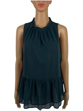 LOFT Teal Sleeveless Peplum Swiss Dot Blouse